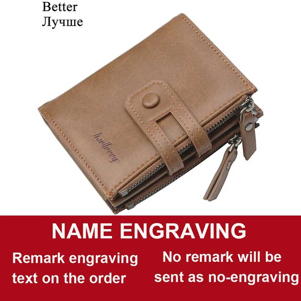 Name Engraving Men Wallets Double Zipper Cardholder Short Male Coin High Quailty