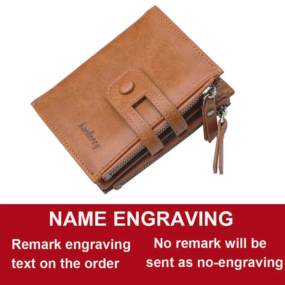 Name Engraving Men Wallets Double Zipper Cardholder Short Male Coin High Quailty