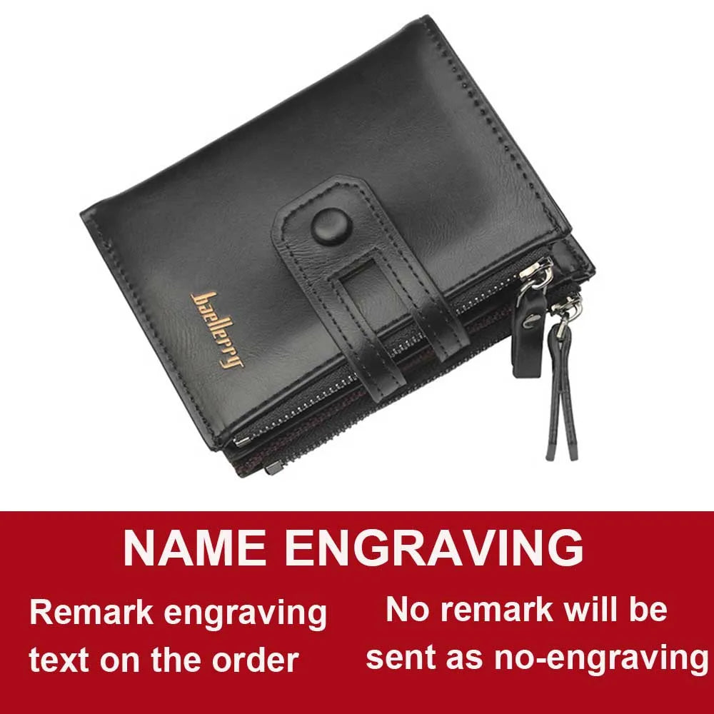 Name Engraving Men Wallets Double Zipper Cardholder Short Male Coin High Quailty