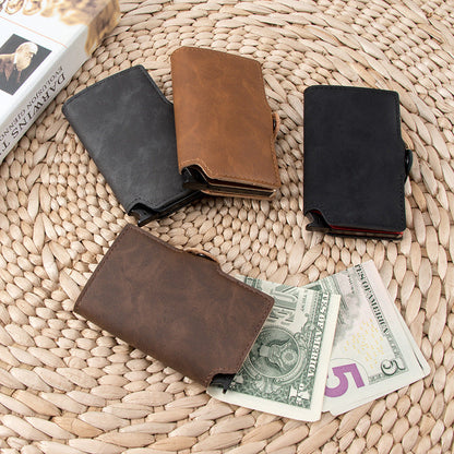 Ultra Slim Rfid Pop Up Metal Card Holder Pu Mini Metal Wallet For Men