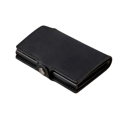 Ultra Slim Rfid Pop Up Metal Card Holder Pu Mini Metal Wallet For Men Black