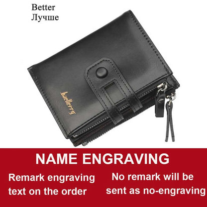 Name Engraving Men Wallets Double Zipper Cardholder Short Male Coin High Quailty