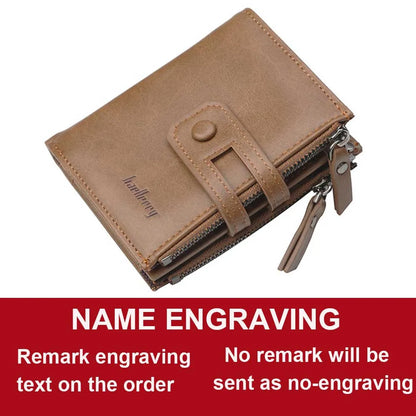 Name Engraving Men Wallets Double Zipper Cardholder Short Male Coin High Quailty