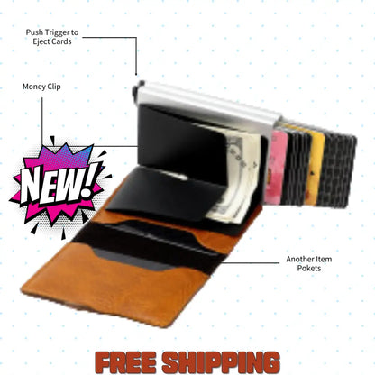 Double Push Up Card Holder - Slim Money Clip Wallet For Men Bank Note 2 More Pockets Rfid Protection