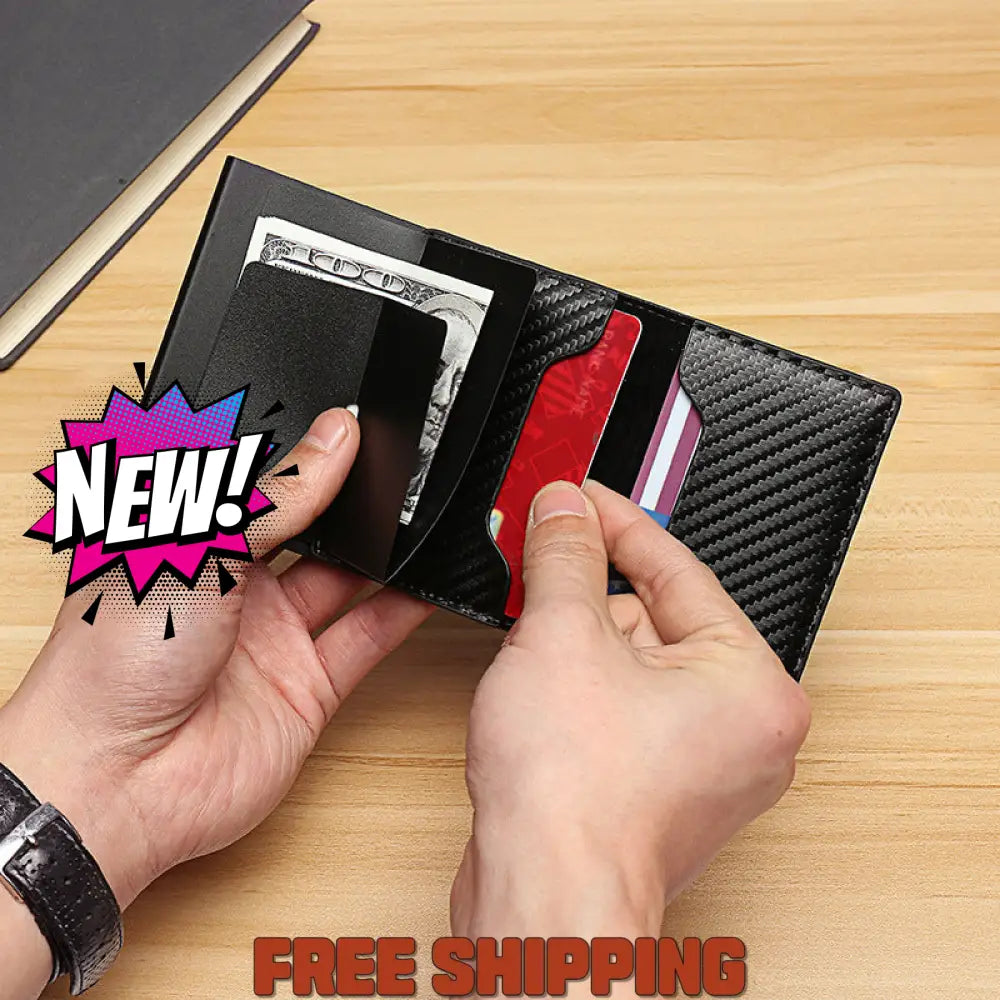 Rfid Carbon Fiber Men’s Wallet Aluminum Alloy Card Bag Metal Sleeve Anti - Theft Brush