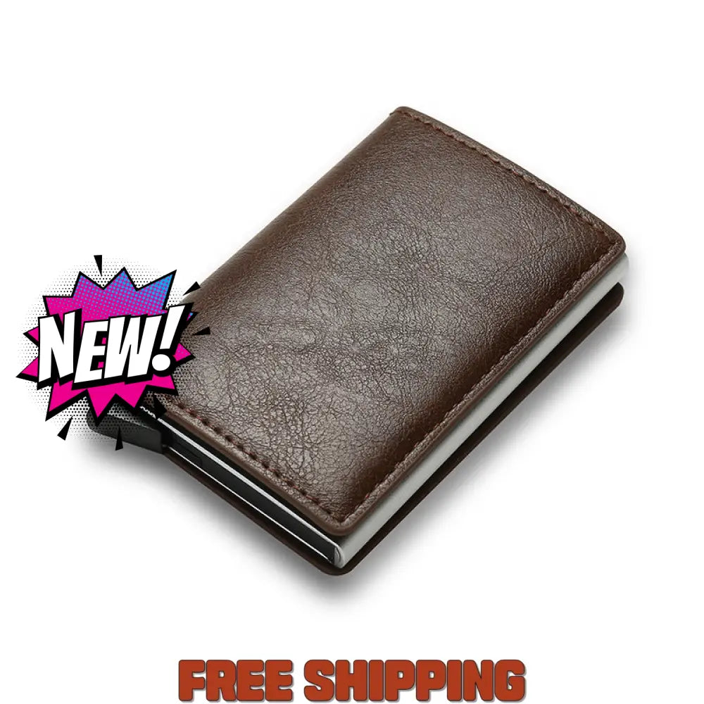 Rfid Carbon Fiber Men’s Wallet Aluminum Alloy Card Bag Metal Sleeve Anti - Theft Brush Coffee