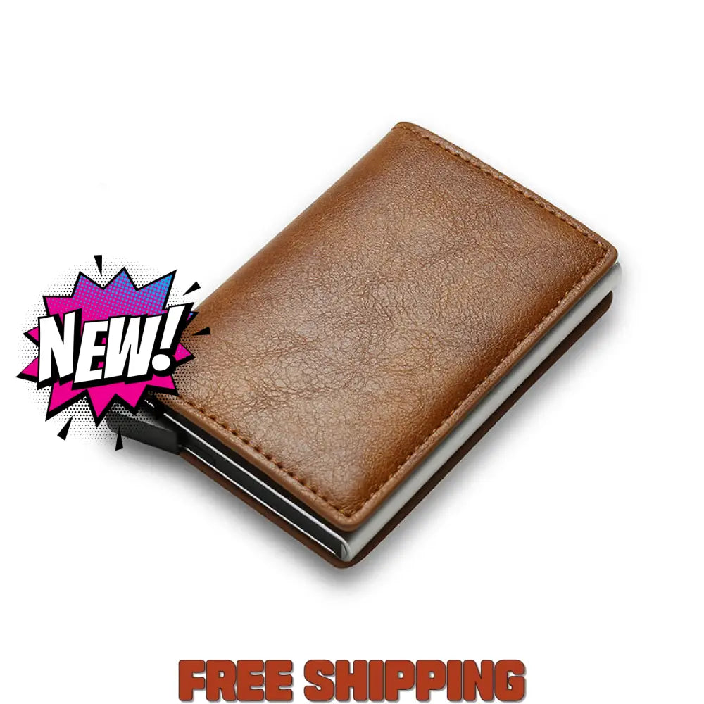 Rfid Carbon Fiber Men’s Wallet Aluminum Alloy Card Bag Metal Sleeve Anti - Theft Brush Light Brown